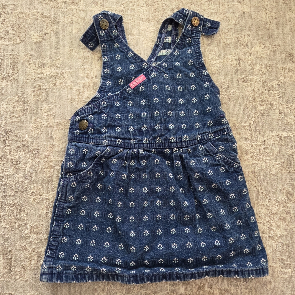 Vintage OshKosh B'gosh Denim Overall Dress USA Floral Print- Paper Tag